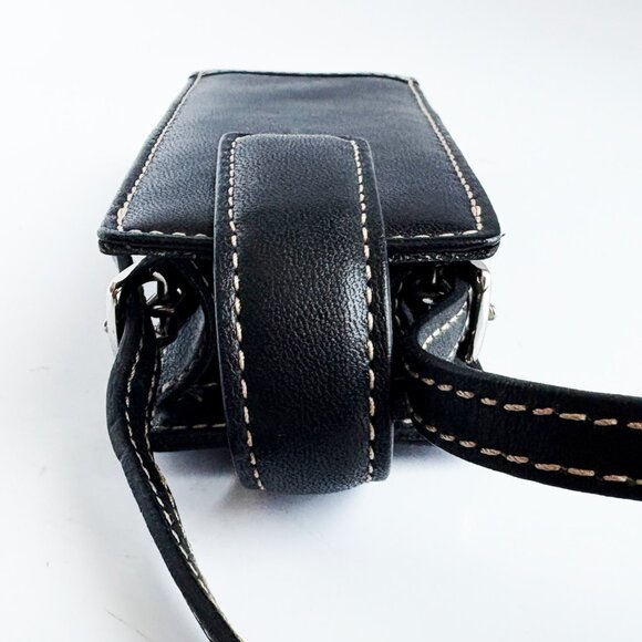 Vintage Coach Cell Phone Case Black Leather White Stitch 90s Retro - Picture 4 of 7